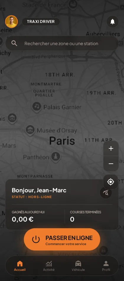Accueil cartographique de Traxi Driver